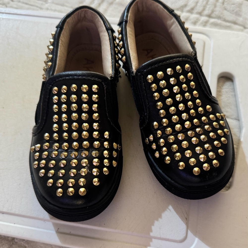 Studded Black and Gold Kids Shoes